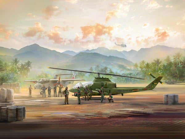 ICM 1/48 Cobra AH-1G & Bronco OV-10A Helicopters with U.S. Pilots & Ground Personnel (9 Figures)