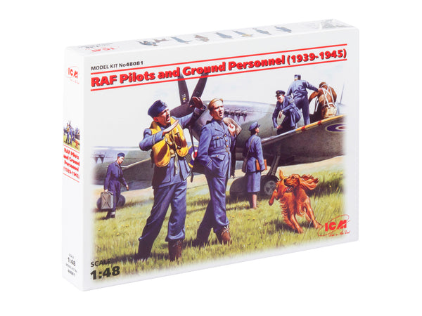 ICM 1/48 WW2 RAF Pilots and Ground Personnel (1939-1945) (7 figures - 3 pilots, 3 mechanics, 1 WREN member, and dog figure)