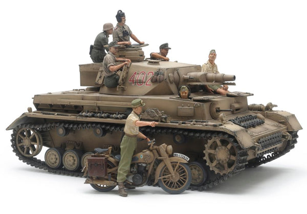 Tamiya 1/35 WW2 German DAK Panzerkampfwagen IV Ausf F + MOTORCYCLE