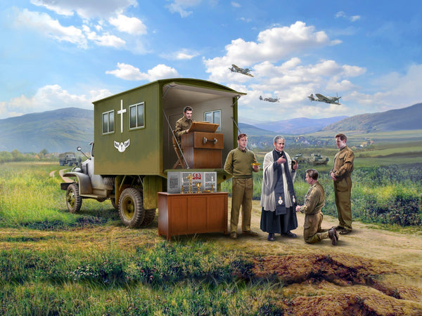 ICM 1/35 scale WW2 British priest and mobile chapel Confession before the fight