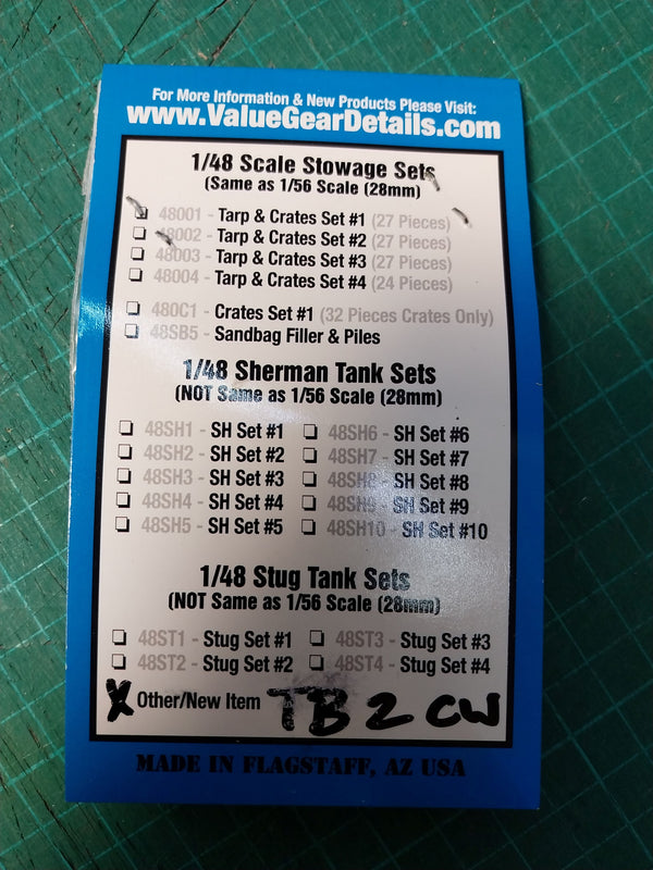 Valuegear 1/48 Scale resin stowage set WW2 Commonwealth Stowage