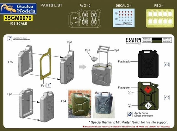 Gecko Models 1/35 Modern British 20l Fuel Cans and Water Can Set # 0079