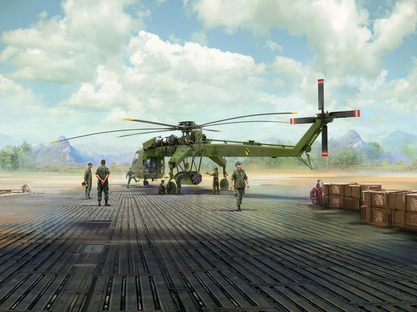 ICM 1/35 Phu Bai Combat Base, 1968 with CH-54A Helicopter, Figures & M8A1 Airfield Pavement Slabs