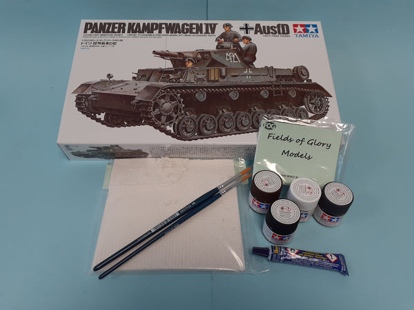 FoG GIFT SET Tamiya 1/35 scale WW2 German Pzkpw IV Ausf. D Tank Military model Starter kit with Diorama base, paints, brush, glue and more
