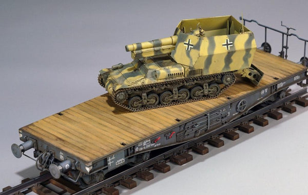 ZIMI 1/35 scale WW2 German 50 Ton Type SSy45 railway Flatcar with 2 x Sd.Kfz. 135/1 - 3 in 1 Kit