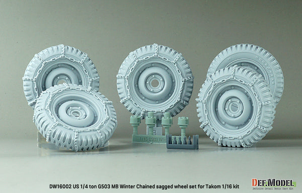 DEF Models scale 1/4 TON 4X4 G503 MB Winter chained sagged wheel set (for Takom 1/16)