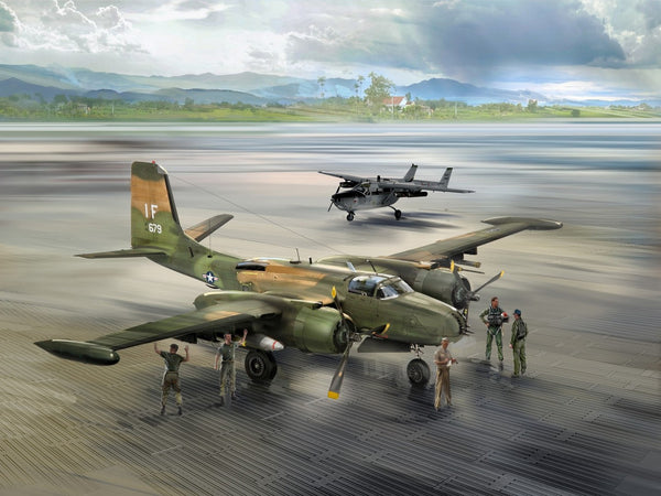 ICM 1/48 Nakhon Phanom Air Base Set (B-26K, O-2 Skymaster, Figures & Airfield Plates)