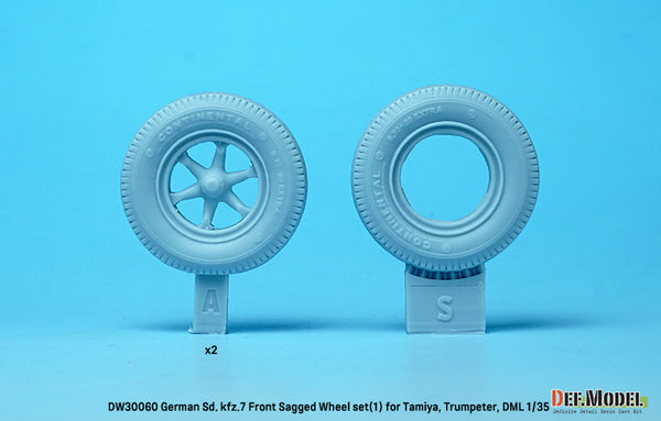 WW2 German Sd.kfz.7 Front sagged wheel set (1) (for Tamiya, Trumpeter, DML1/35)