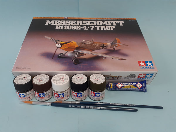 FoG GIFT SET Tamiya 1/35 scale WW2 German Messerschmitt aircraft model Starter kit with paints, brush, glue and more