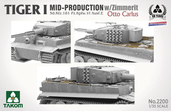 TAKOM 1/35 scale WW2 German Tiger I Mid w/Zimmerit & Otto Carius