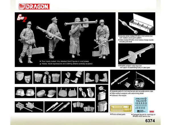 DRAGON 1/35 MILITARY WW2 German Anti-Tank Team with Panzerschreck (Gen2) 4 Figures