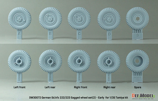 DEF Models 1/35 scale WW2 German Sd.kfz 222/223 Sagged wheel set(2) - Early (for Tamiya 1/35) - Jun.2023