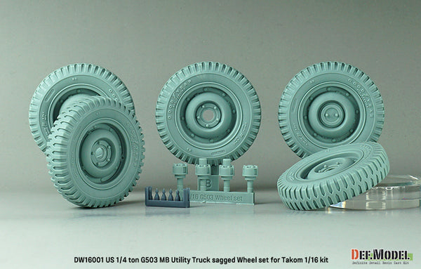DEF Models scale 1/4 TON 4X4 G503 MB sagged wheel set (for Takom 1/16)