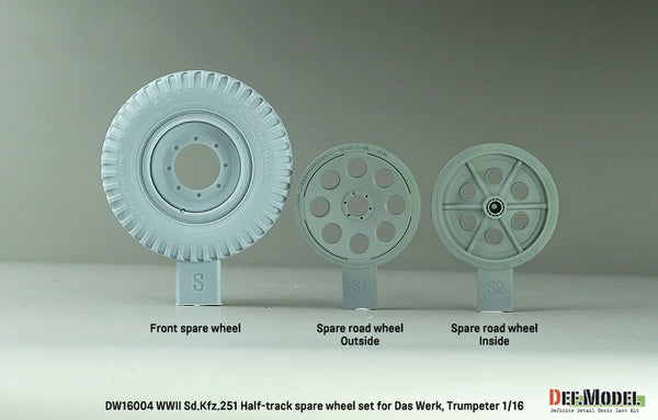 DEF Models 1/35 scale WW2 German Sd.kfz.251 Half-track spare wheel set ( for 1/16 AHHQ, Trumpeter kit)