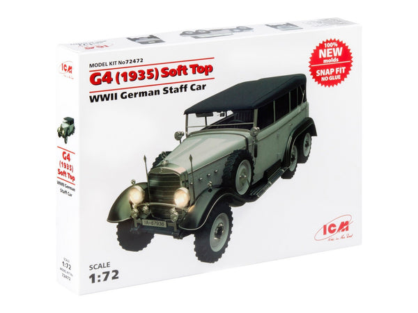 ICM 1/72 scale G4 (1935 production) Soft Top, WWII German Staff Car, snap fit/no glue