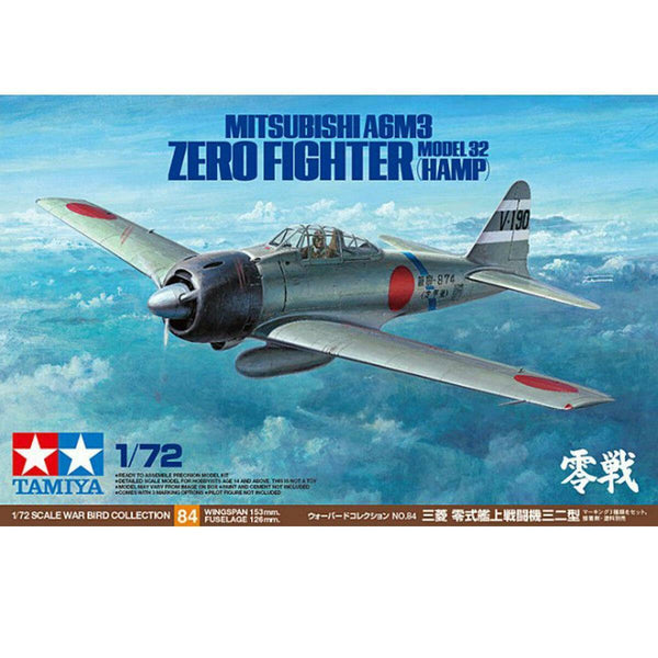 TAMIYA 1/72 Scale AIRCRAFT WW2 IJN Japanese A6M3 ZERO MODEL 32 HAMP