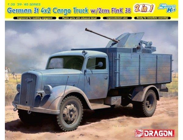 Dragon 1/35 scale WW2 GERMAN 3T 4X2 TRUCK With 2CM FLAK gun model kit
