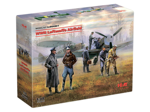 ICM 1/48 WW2 Luftwaffe Airfield (Messerschmitt Bf 109F-4, Hs 126 B-1, German Luftwaffe Pilots and Ground Personnel (7 figures))