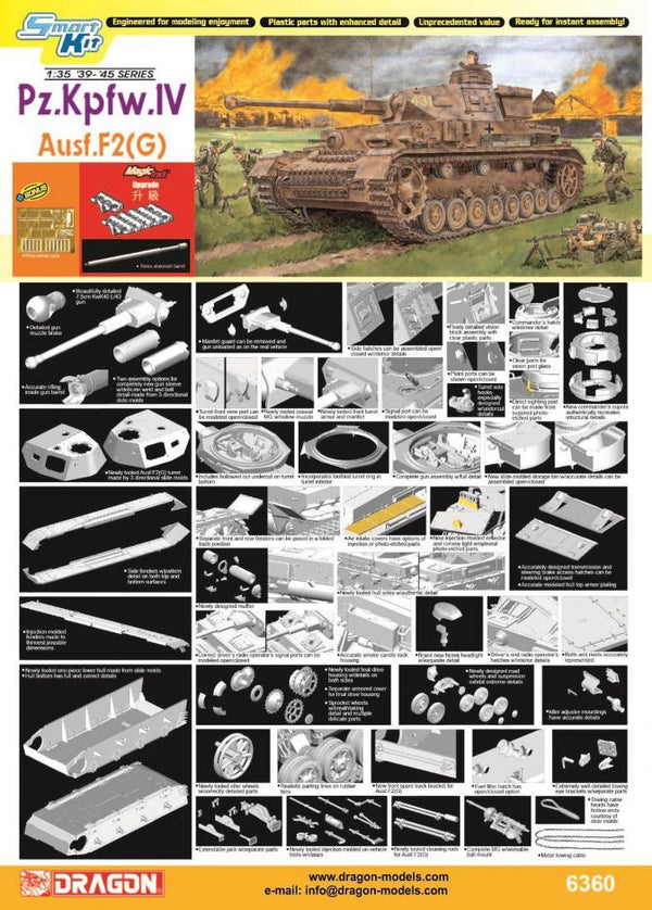 Dragon 1/35 Scale WW2 German PZ KPFW IV AUSF F2 tank model kit