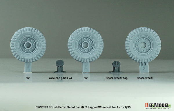 DEF Models 1/35 scale British Scout car Ferret Mk.2 Sagged wheel set (for Airfix 1/35)