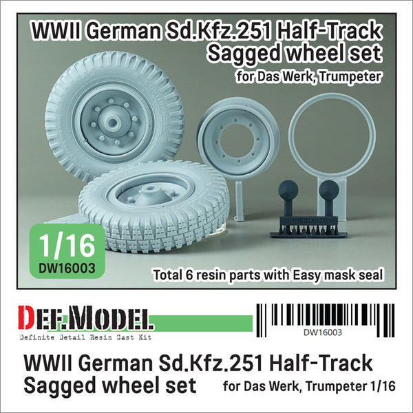 DEF Models 1/35 scale WW2 German Sd.kfz.251 Half-track front sagged wheel set ( for 1/16 AHHQ, Trumpeter kit)
