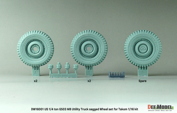 DEF Models scale 1/4 TON 4X4 G503 MB sagged wheel set (for Takom 1/16)