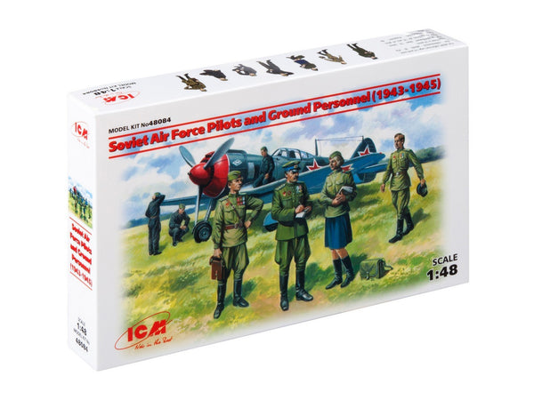 ICM 1/48 scale WW2 Soviet Air Force Pilots and Ground Personnel (1943-1945) (7 figures - staff officer, 2 pilots, 3 mechanics, military servicewomen)