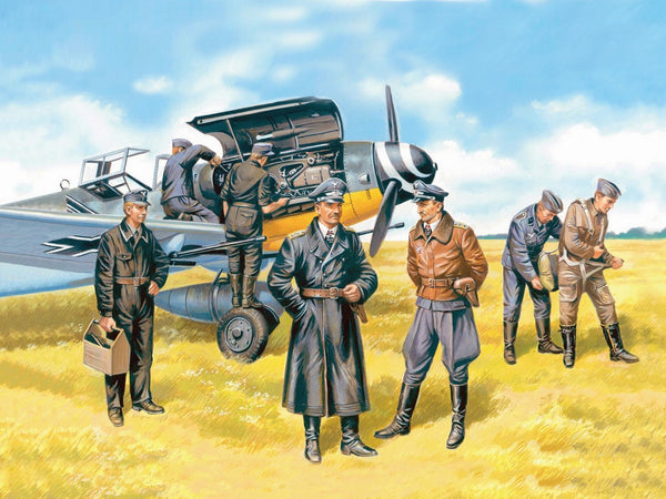 ICM 1/48 WW2 German Luftwaffe Pilots and Ground Personnel (1939-1945) (7 figures - 3 pilots, 4 mechanics)