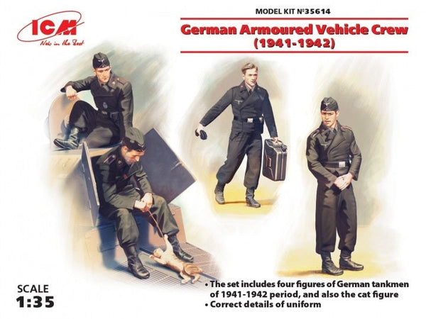 ICM 1/35 WW2 German Armoured Vehicle Crew (1941-1942) (4 figures and cat)
