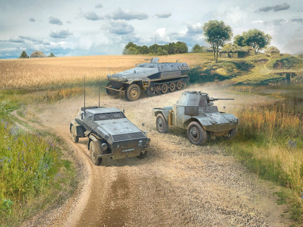ICM 1/35 WW2 German Wehrmacht Armoured Vehicles (Sd.Kfz.251/1 Ausf.A, Panzerspähwagen P 204 (f), Sd.Kfz. 247 Ausf.B)
