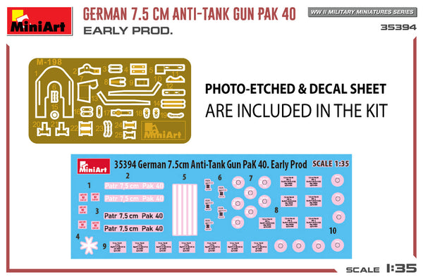 Miniart 1/35 WW2 GERMAN 7.5CM ANTI-TANK GUN PAK 40 EARLY PRODUCTION