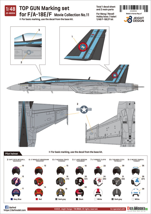 DEF Models 1/48 F/A-18E/F Super Hornet Decal set - Movie Collection No.11 w/ 2 Pilot Fig.s