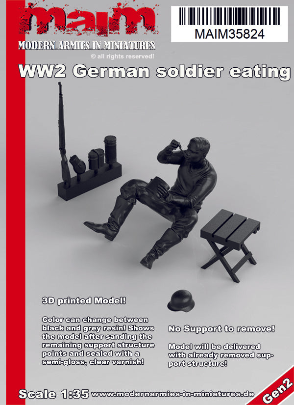 MaiM 1/35 scale 3D printed  WWII German Soldier eating / 1:35