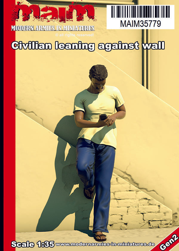 MaiM 1/35 scale 3D printed  Civilian Man leaning against wall / 1:35