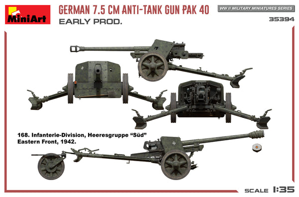 Miniart 1/35 WW2 GERMAN 7.5CM ANTI-TANK GUN PAK 40 EARLY PRODUCTION