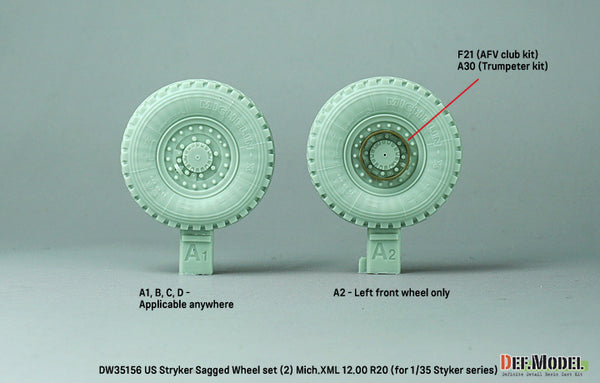 DEF Models 1/35 US M1126 Stryker XZL Sagged wheel set (2) (for Stryker series 1/35) ( Release Nov.2022)