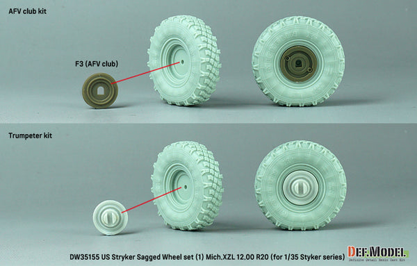 DEF Models 1/35 US M1126 Stryker XML Sagged wheel set (1) (for Stryker series 1/35)-Retool DW35010A ( Release Nov.2022)