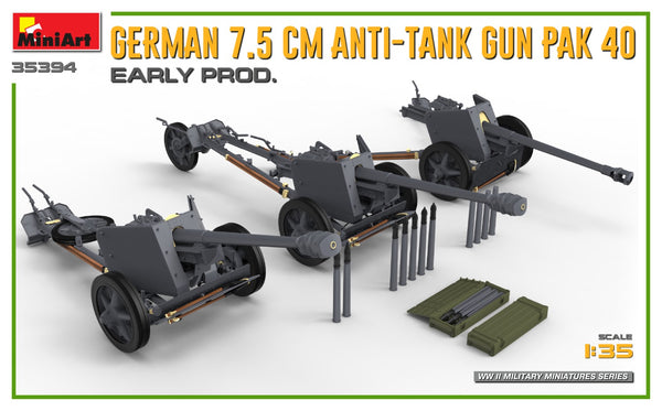 Miniart 1/35 WW2 GERMAN 7.5CM ANTI-TANK GUN PAK 40 EARLY PRODUCTION