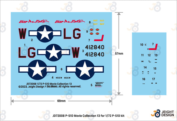 DEF Models 1/72 P-51D Mustang Decal set w/ 1 figure Movie Collection No.13 - Maverick (for Tamiya, Etc kit)