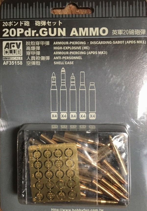 AFV Club 1/35 Scale British 20Pdr. Gun Ammo (20 pcs)