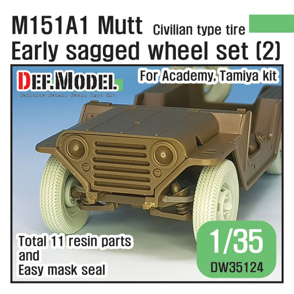M151A1 Mutt Jeep Early Sagged Wheel set (2)(for Academy/Tamiya 1/35)