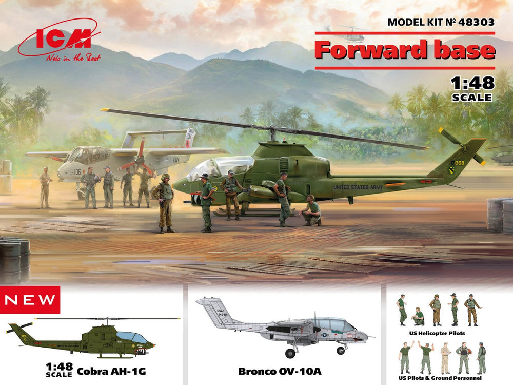 ICM 1/48 Cobra AH-1G & Bronco OV-10A Helicopters with U.S. Pilots & Ground Personnel (9 Figures)
