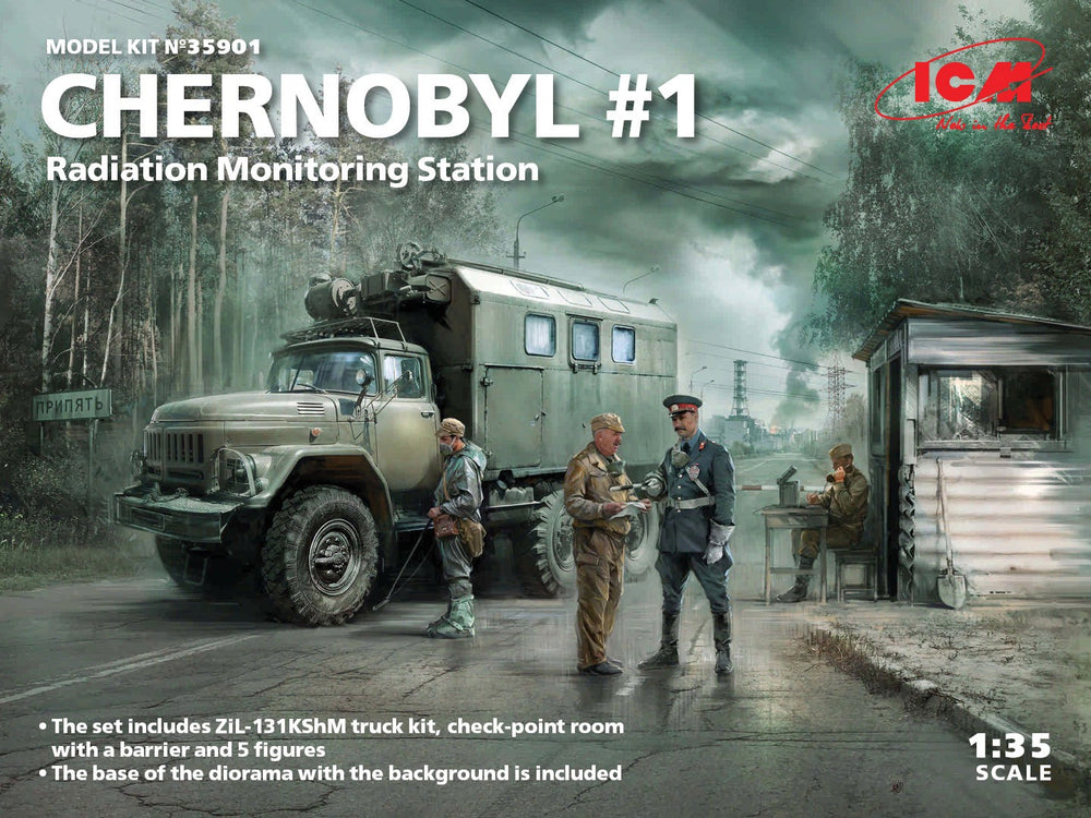 ICM 1/35 Chernobyl#1. Radiation Monitoring Station (ZiL-131KShM truck & 5 figures & diorama base with background)