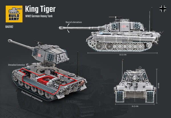 Build Army WW2 Brick building model kit King Tiger (Tiger ll) Grey