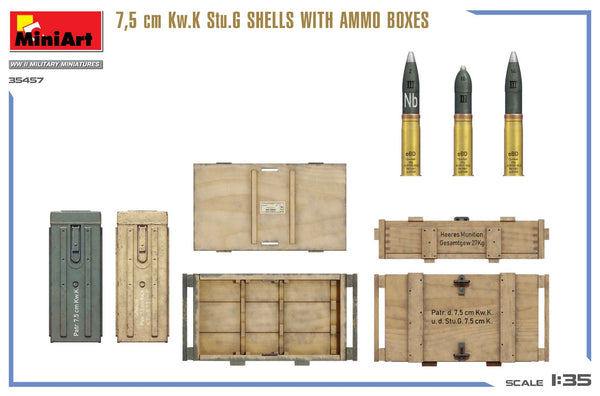 Miniart 1/35 WW2 German 7,5 cm Kw.K StuG Shells w/ Ammo Boxes