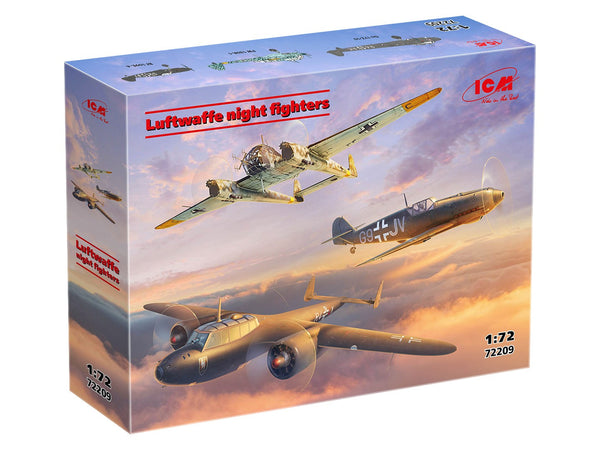 ICM 1/72 Scale WW2 German Luftwaffe Night Fighters Set of 3 (Bf 109E-4, Do 172-10 Kauz II, Fw 189A-1)