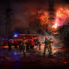 ICM 1/35 Chernobyl#2. Fire Fighters (AC-40-137A firetruck & 4 figures & diorama base with background)