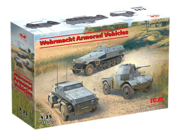 ICM 1/35 WW2 German Wehrmacht Armoured Vehicles (Sd.Kfz.251/1 Ausf.A, Panzerspähwagen P 204 (f), Sd.Kfz. 247 Ausf.B)