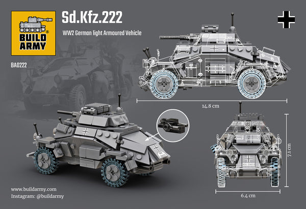 Build Army Brick building model WW2 GERMAN Sd. Kfz. 222 Armoured Vehicle