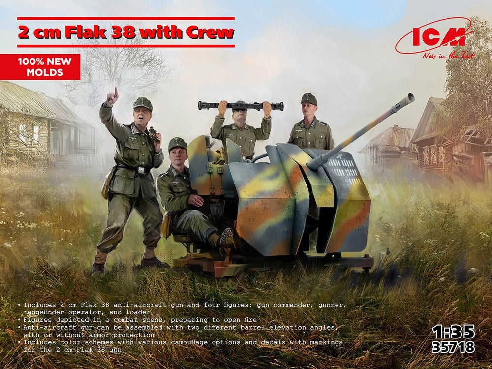ICM 1/35 WW2 German anti aircraft gun Flak 38 with 4 Crew Figures